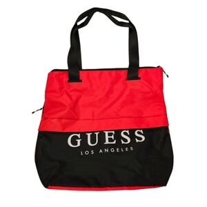 GUESS White Logo Nylon Lightweight Travel Gym Tote Bag